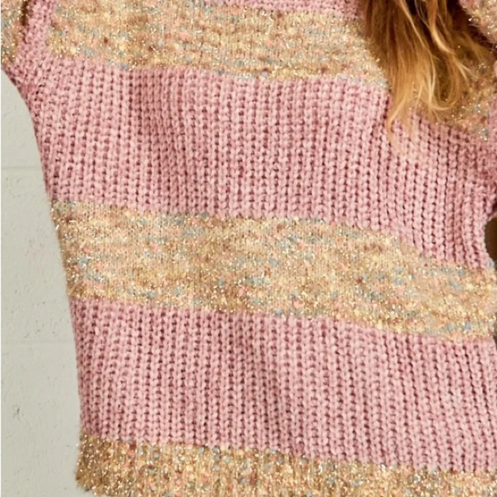 **Last One** Chenille Confetti Soft Knit Sweater, Pink & Gold Metallic Details - Picture 4 of 12